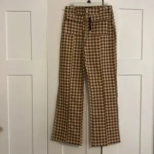Lulus Brown Checked Pants, Size M, NWT
